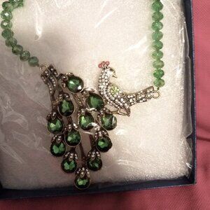Simulated green emerald peacock pendant necklace